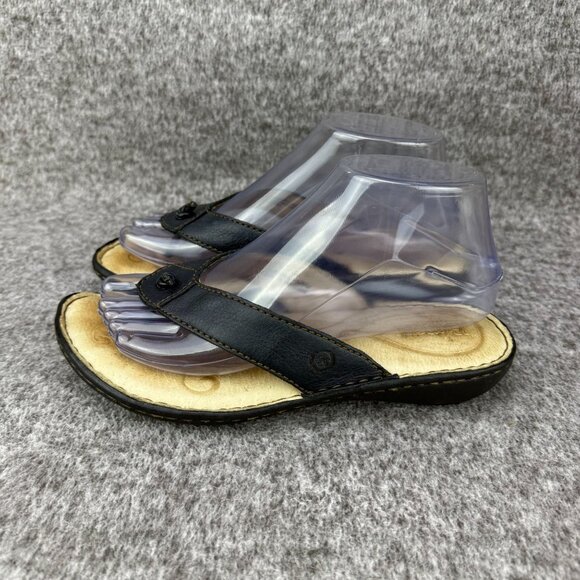 ✅Womens 7 Born Black Leather Thong Sandals Casual Comfort Slip On Slides Summer - Picture 9 of 13